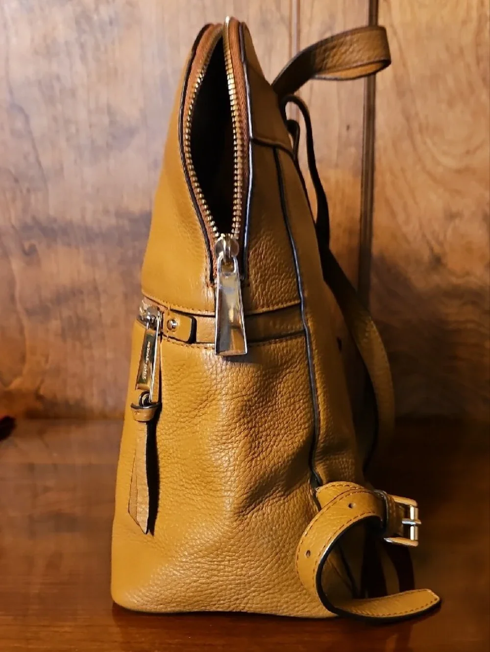 Michael Kors Cognac Pebbled Leather Backpack with Gold Hardware
